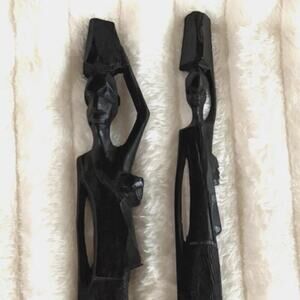 Hand Carved Ebony Wood African Women & Baby Statue Figures